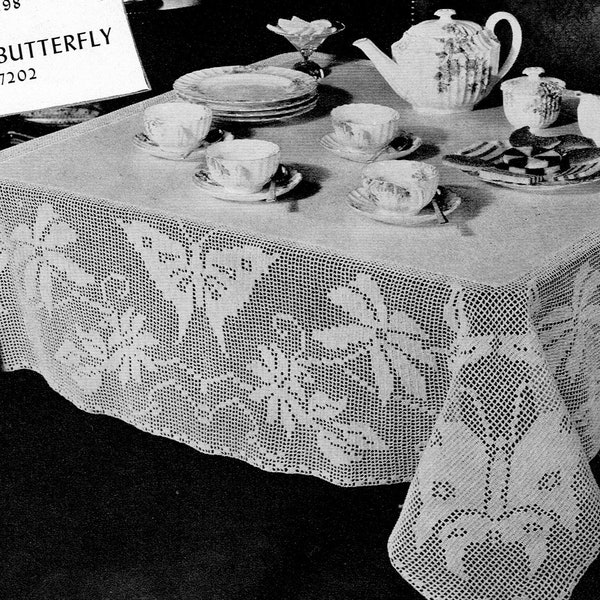 Vintage Crochet Pattern "Madame Butterfly Filet Crochet Tablecloth" PDF Pattern -- INSTANT DOWNLOAD - Antique Lace Crochet Tablecloth c.1939