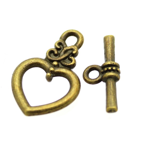 SALE *** Antique Bronze Heart Toggle Clasps / Brass Ox Necklace or Bracelet Clasps [10 pieces] -- Lead, Nickel & Cadmium Free  1526.J2D