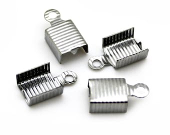 Antique Silver Fold Over Crimp Cord Ends / 12mm x 6mm Ribbon Crimp Ends [100 pieces] -- Perfect for Necklaces and Bracelets 80949.H6E