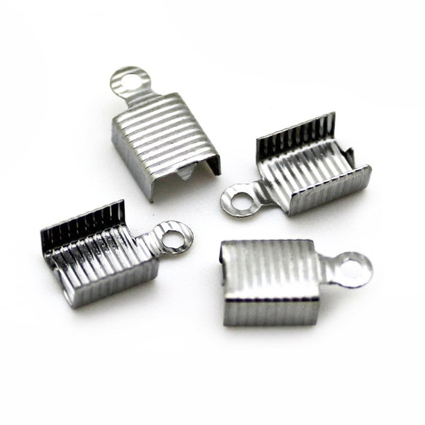 Antique Silver Fold Over Crimp Cord Ends / 12mm x 6mm Ribbon Crimp Ends [100 pieces] -- Perfect for Necklaces and Bracelets 80949.H6E