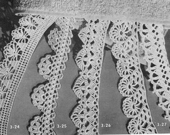 Vintage Lace Crochet Edgings Patterns, Perfect for Towels -- INSTANT DOWNLOAD, PDF -- 5 Different Designs, Digital Crochet Pattern,  c.1943