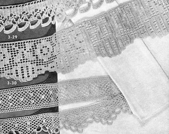 Vintage Lace Crochet Edgings Patterns, Perfect for Linens -- INSTANT DOWNLOAD, PDF -- 4 Different Designs, Digital Crochet Pattern,  c.1943