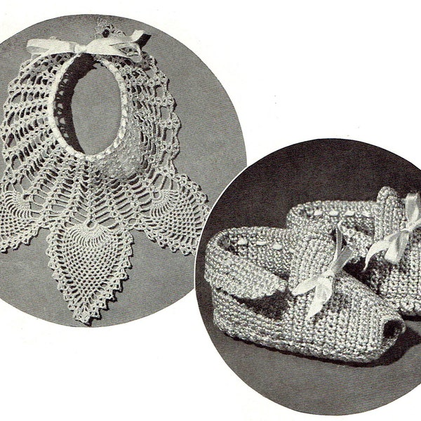 Pineapple Crochet Bib & Tiny Soft Shoes Crochet Pattern PDF -- INSTANT DOWNLOAD -- Heirloom Crochet Digital Patterns c.1944