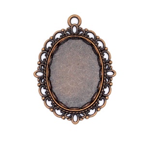 Cabochon Settings : 8 pieces Antique Copper 17x24mm Lace Edge Cabochon Settings / Cameo Brass Bezel Cups -- 86800.11