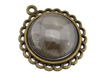 Antique Bronze Round Cabochon Setting  with 20mm Glass Cabochon / Bezel  [1 piece] -- 13371.H6F