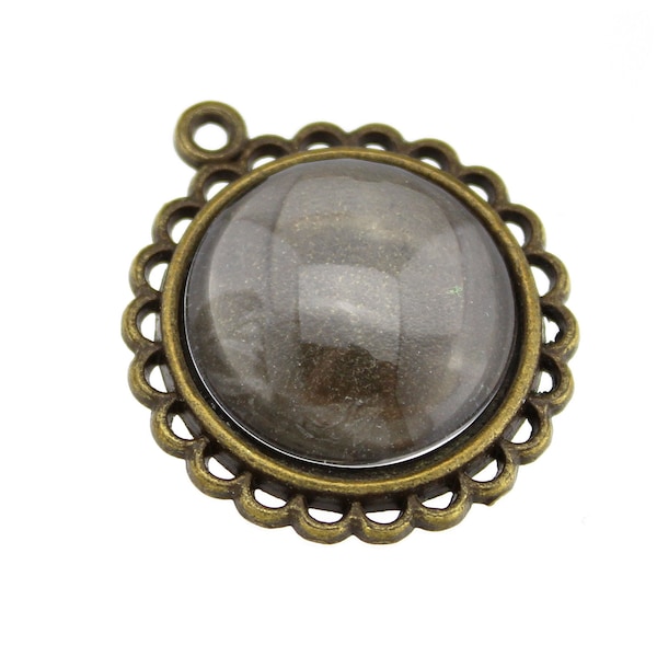 Antique Bronze Round Cabochon Setting  with 20mm Glass Cabochon / Bezel  [1 piece] -- 13371.H6F