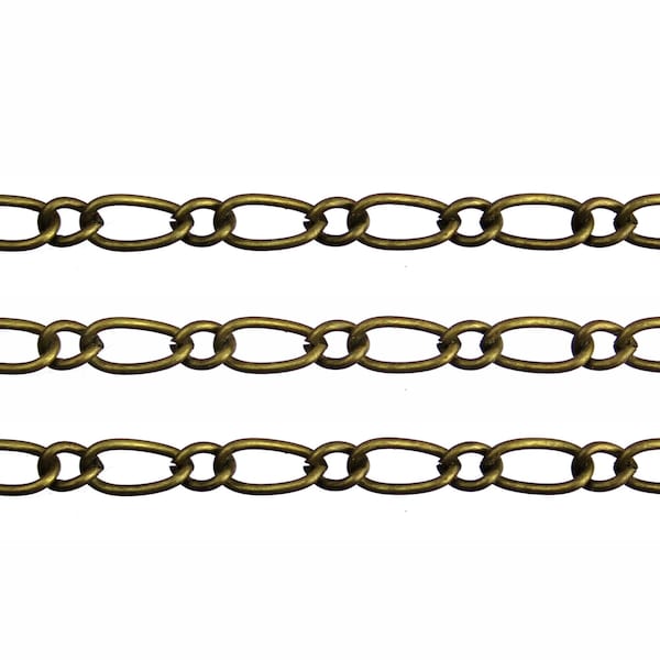 Antique Bronze Mother Son Figaro Chain / Brass Ox Figaro Chain 5mm x 9mm x 1mm [3 feet or 16 feet] -- Lead & Nickel free 025-3,16