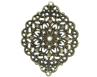 Antique Bronze Rhombus Filigree Connector Stampings / Filligree Links / Embellishments [10 pieces] -- Perfect for beading F27080