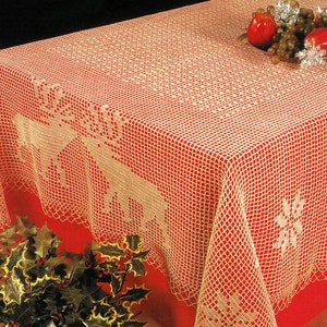 Vintage Filet Crochet Pattern &quot;Reindeer & Stars Tablecloth&quot; Digital PDF Pattern -- INSTANT DOWNLOAD, Christmas Crochet Pattern