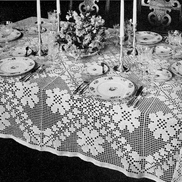 Vintage Crochet Pattern "Trellis of Flowers Filet Crochet Tablecloth" PDF Pattern -- INSTANT DOWNLOAD - Antique Lace Crochet Tablecloth