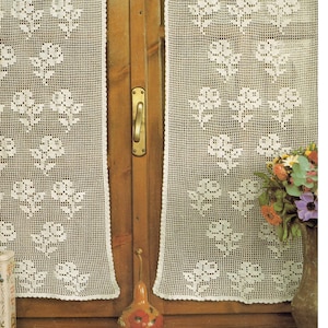 Vintage Filet Crochet Pattern &quot;Riot of Roses Filet Crochet Curtain Panels &quot; Digital Crochet PDF Pattern -- INSTANT DOWNLOAD