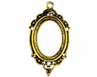 Antique Gold Oval 18x25mm Cabochon Settings / Cameo Settings / Bezels / Pendant Blanks [1, 3, 10 pieces] -- 18835.H3C