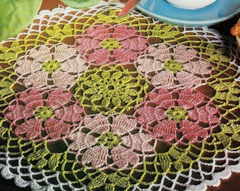 ヴィンテージ クロシェ フラワー ドイリー パターン：ローズ＆パンジー