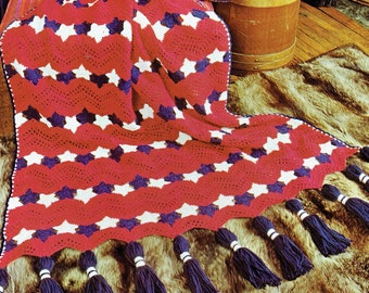 Crochet Blanket Pattern, "Stars 'n Stripes" Afghan Crochet Pattern Digital PDF -- INSTANT DOWNLOAD --  Crochet Ripple Pattern