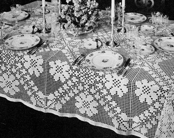 Vintage Crochet Pattern "Trellis of Flowers Filet Crochet Tablecloth" PDF Pattern -- INSTANT DOWNLOAD - Antique Lace Crochet Tablecloth