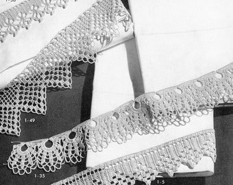 Vintage Lace Crochet Edgings Patterns, Perfect for Sheet -- INSTANT DOWNLOAD, PDF -- 4 Different Designs, Digital Crochet Pattern,  c.1943