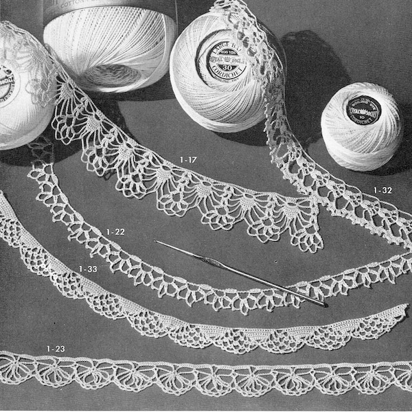 Vintage Lace Crochet Edgings Pattern -- INSTANT DOWNLOAD, PDF -- 5 Different Designs, Digital Crochet Pattern,  c.1943