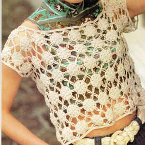 Vintage Crochet Pattern &quot;Young Mood Beach Summer Crop Top&quot; Digital Crochet PDF Pattern -- INSTANT DOWNLOAD, Size 35&quot; Bust