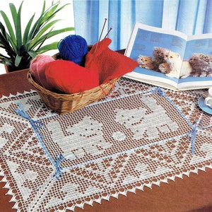 Vintage Filet Crochet Doily Pattern, &quot;Let&#39;s Play Ball Rectangular Kittens Doily&quot; Digital Crochet PDF Pattern -- INSTANT DOWNLOAD