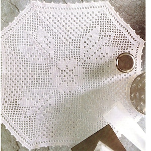 Patrón de crochet filete vintage "Cuatro tulipanes fileteado" Patrón digital de crochet en PDF - DESCARGA INSTANTÁNEA