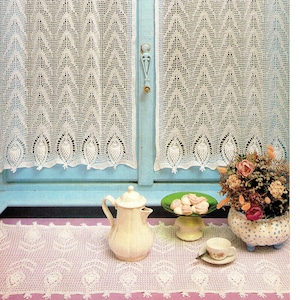Vintage Filet Crochet Curtain Pattern, &quot;Curtains & Mat to Match&quot; Digital Crochet PDF Pattern -- INSTANT DOWNLOAD, Home Decor Crochet Pattern