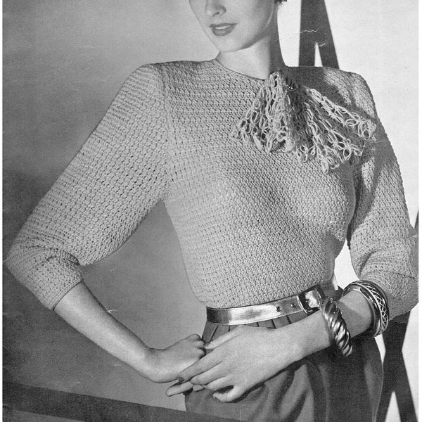 1940s Vintage Crocheted Blouse Pattern PDF -- INSTANT DOWNLOAD --  Fashion Crochet Digital Pattern c.1946