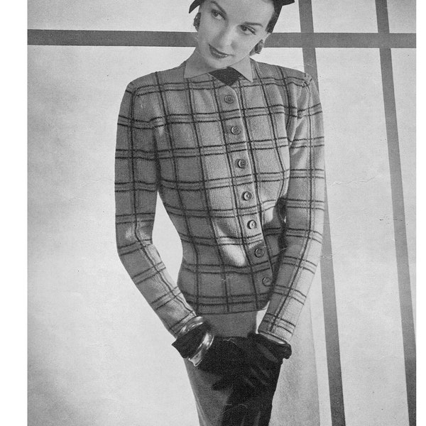 Women's Vintage 1940s Plaid Promenader Suit Knitting Pattern PDF -- INSTANT DOWNLOAD --  Digital Pattern c.1946