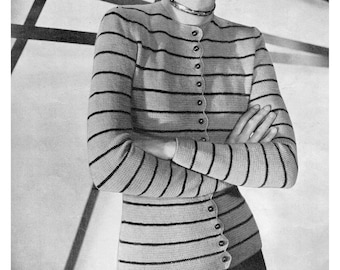 1940s Vintage Cardigan Sweater Knitting Pattern PDF -- INSTANT DOWNLOAD --  Knit Digital Pattern c.1946