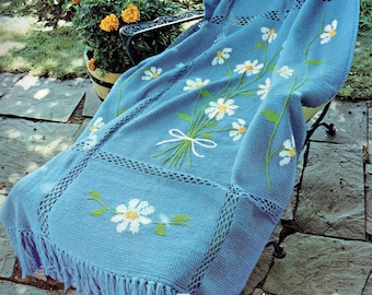 Crochet Blanket Pattern, "Floral Bouquet" Afghan Crochet Pattern Digital PDF -- INSTANT DOWNLOAD --  Tunisian Crochet, Afghan Stitch