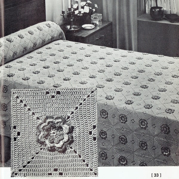 Vintage Rose Garden Bedspread Crochet Pattern PDF -- INSTANT DOWNLOAD -- Digital Pattern c.1963