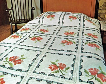 Crochet Blanket Pattern, "Cameo Rose" Afghan Crochet Pattern Digital PDF -- INSTANT DOWNLOAD - Tunisian Crochet, Afghan Stitch, Cross Stitch