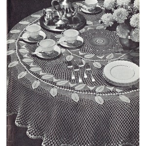Crochet Tablecloth Pattern, 1960s &quot;Garland of Leaves&quot; Round Tablecloth Vintage Crochet Pattern PDF -- INSTANT DOWNLOAD -- c.1961