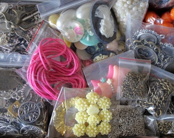 SALE Large Mixed Lot of New Beads, Charms, Chain, Cords, Findings, Jewelry Making & Craft Supplies, 2 pounds Destash -- Small Flate Rate Box