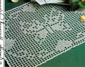 Vintage Filet Crochet Pattern "Four Hearts & a Butterfly Doily" Digital PDF Pattern -- INSTANT Download, 17-3/4” by 12-3/4”