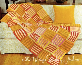 Crochet Blanket Pattern, Vintage "Carnival" Afghan Crochet Pattern Digital PDF -- INSTANT DOWNLOAD --  Crochet Squares Pattern