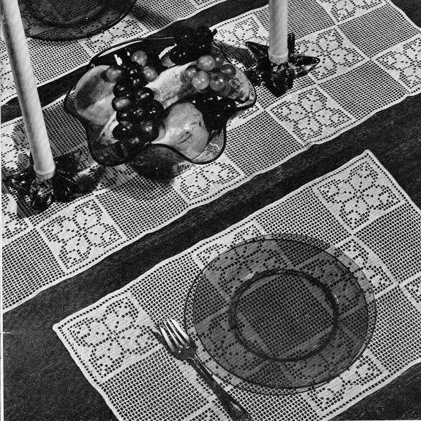 Vintage Crochet Pattern "Filet Luncheon Set" PDF Pattern -- INSTANT DOWNLOAD -- Filet Crochet Table Runner & Place Mat Patterns,  c. 1946