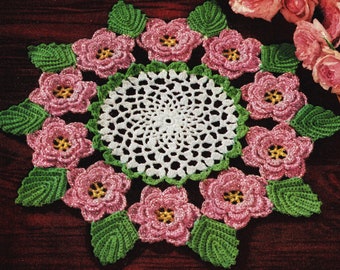 50s Vintage Rose Doily Crochet Pattern PDF -- INSTANT DOWNLOAD -- Round Heirloom Crochet Table Topper Digital Pattern