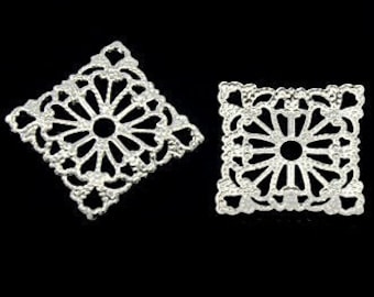 Brass Vintage Filigree Embellishments / Silver Rhombus Filligree Stampings / Findings [10 pieces] -- F145000