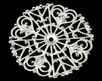 Brass Vintage Filigree Embellishment / Silver Filligree Stamping / Finding [8 pieces] -- F145010