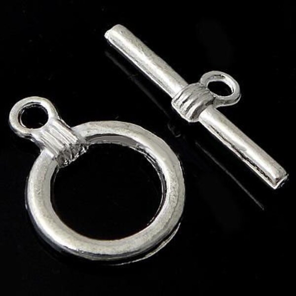 Bright Silver Plated Round Single Strand Toggle Clasps [10 sets] -- Lead, Nickel & Cadmium Free Jewelry Findings 36.Q