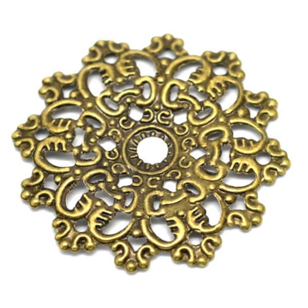 Antique Bronze Filigree Flower Embellishments / Connectors / Brass Filigree Metal Stampings [2 pieces] -- F16286-2