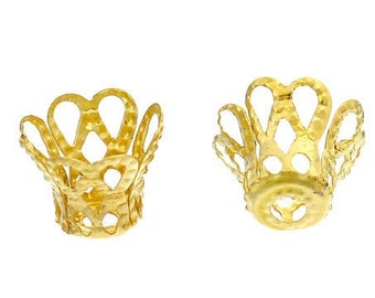 Gold Filigree Basket Bead Caps / 4 Petal Flower Bead Caps [50 pieces] -- 4.5mm x 6.5mm (adjustable) -- 69645.J2A