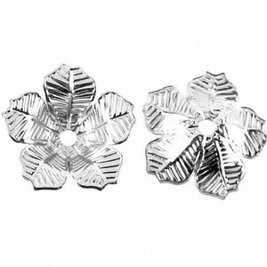 Antique Silver Filigree Flower Bead Caps / Brass Filligree Curved Stampings / Findings / Embellishments  [4 pieces] -- F00229