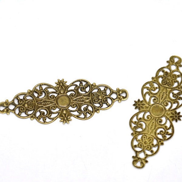 Filigree : 8 Antique Bronze Filigree Flower Wraps / Brass Ox Filigree Connectors ... Lead, Nickel & Cadmium Free Jewelry Findings F13809