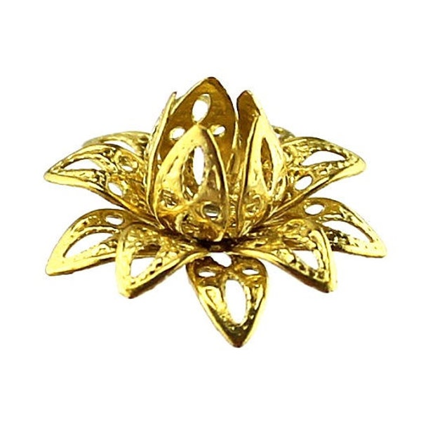 Unplated Brass Multi-Layer Filigree Flower Bead Caps / Raw Brass Filligree Findings / Embellishments  [4 pieces] -- F22519