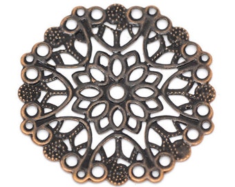 Filigree : 10 Antique Copper Filigree Metal Stampings | Copper Ox Flower Wraps | Jewelry Connectors | Links -- Lead & Nickel Free 14748