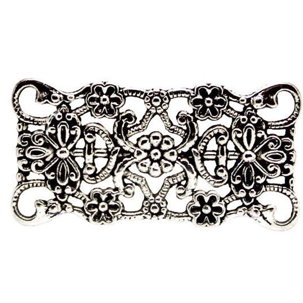 Antique Silver Filigree Connectors / Rectangle Floral Filigree Links / Embellishments [2 pieces] -- F31516-2