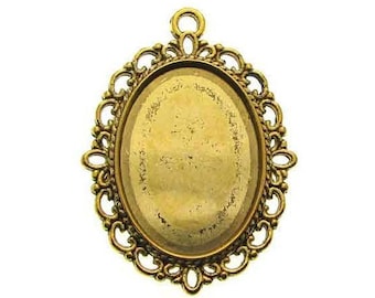 Antique Gold Oval Cameo Cabochon Setting / Bezel / Pendant Blank fits 18mm x 25mm cameo [1, 10 pieces] 15257G.J3J