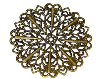 Antique Brass Filigree Flower Metal Stampings / Bronze Filigree Connectors / Links [10 pieces] -- Lead, Nickel & Cadmium free F14164