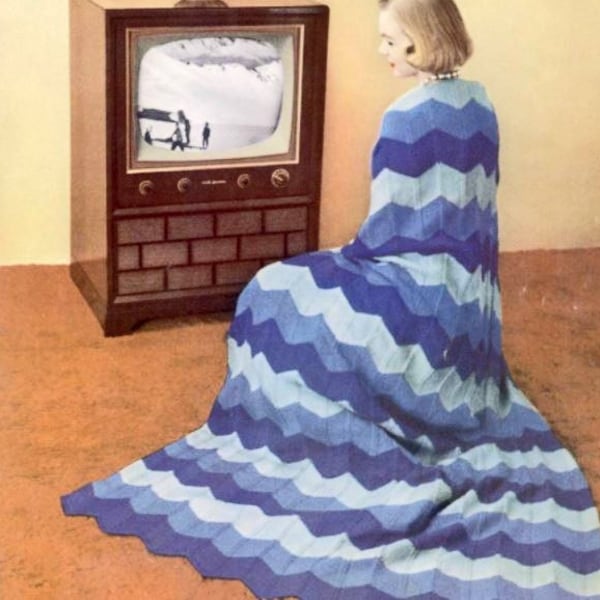 Vintage "Television" Afghan Knitting Pattern PDF -- INSTANT DOWNLOAD --  Knitted Ripple Afghan Digital Pattern c.1952